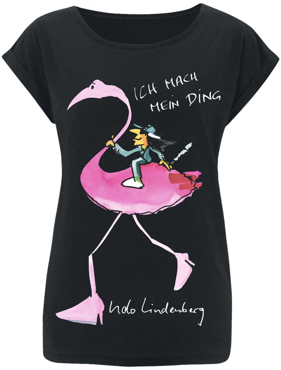 Levně Udo Lindenberg Flamingo Shirt Women schwarz Dámské tričko černá