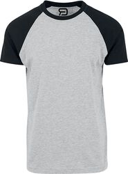 grau meliertes T-Shirt mit schwarzen Ärmeln
