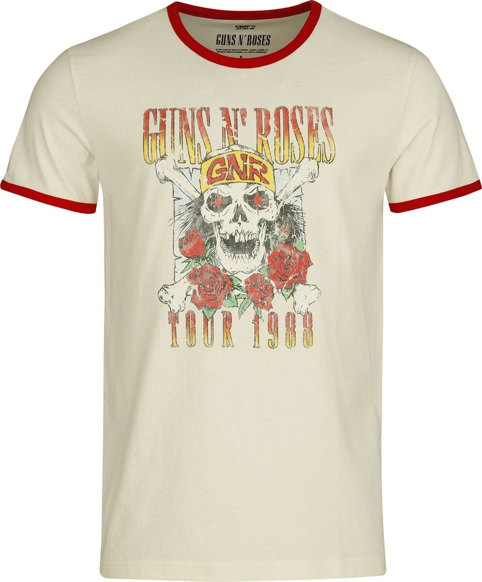 T-Shirt Manches courtes  de Guns N' Roses - Tour 1988 - Ringer Shirt - S à 5XL - pour Homme - blanc cassé