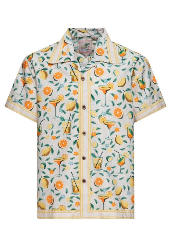 King Kerosin - Rockabilly Kortermet skjorte - Citrus Cocktail Hawaiia Skjorte - S til 5XL - Herrer - krem