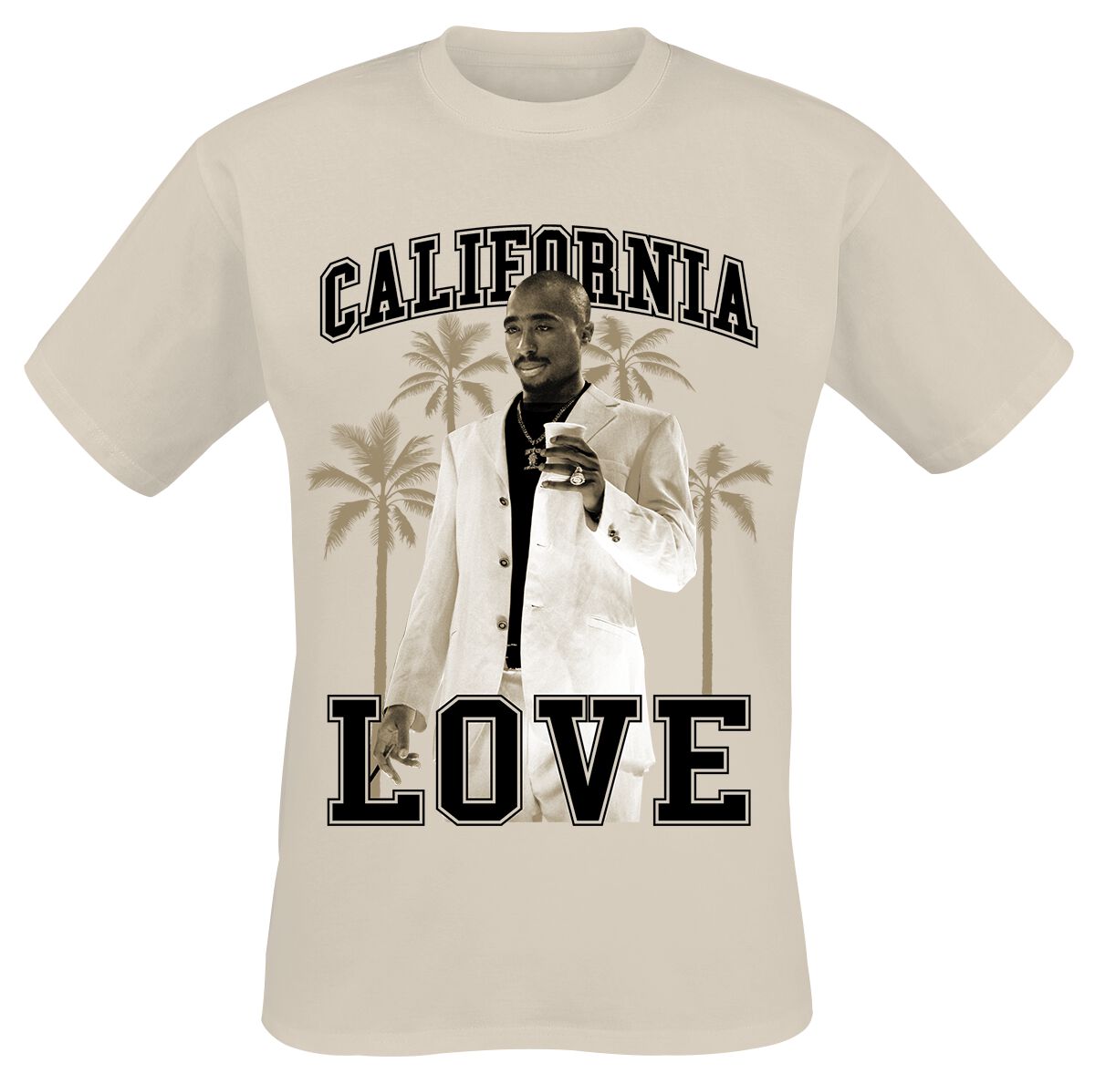 Levně Tupac Shakur California Love Palms Tričko písková