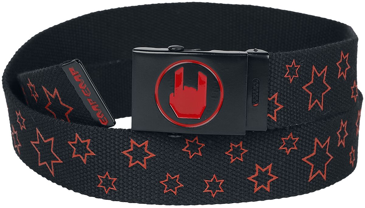 EMP Stage Collection Gürtel mit Rockhand Logo Gürtel schwarz rot  - Onlineshop EMP