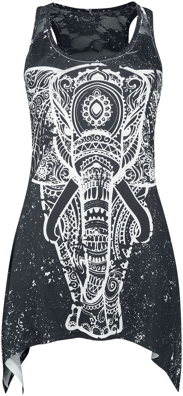 Innocent Spiritual Elephant Lace Panel Vest Top schwarz weiß in 3XL