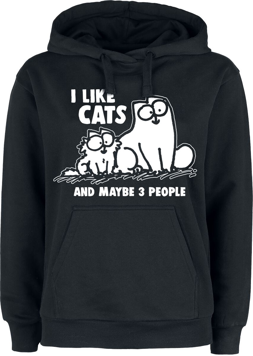 Levně Simon's Cat I Like Cats And Maybe 3 People Dámská mikina s kapucí černá