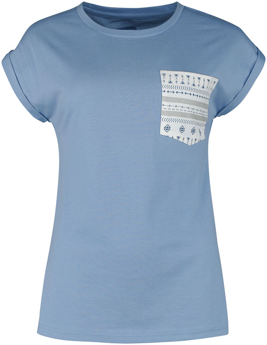 T-Shirt für Damen  blau T-Shirt mit Brusttasche und Grafikmuster von RED by EMP