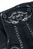Schwarze Shorts im Lederhosen-Look mit gestickten Rockhänden und Ornamenten