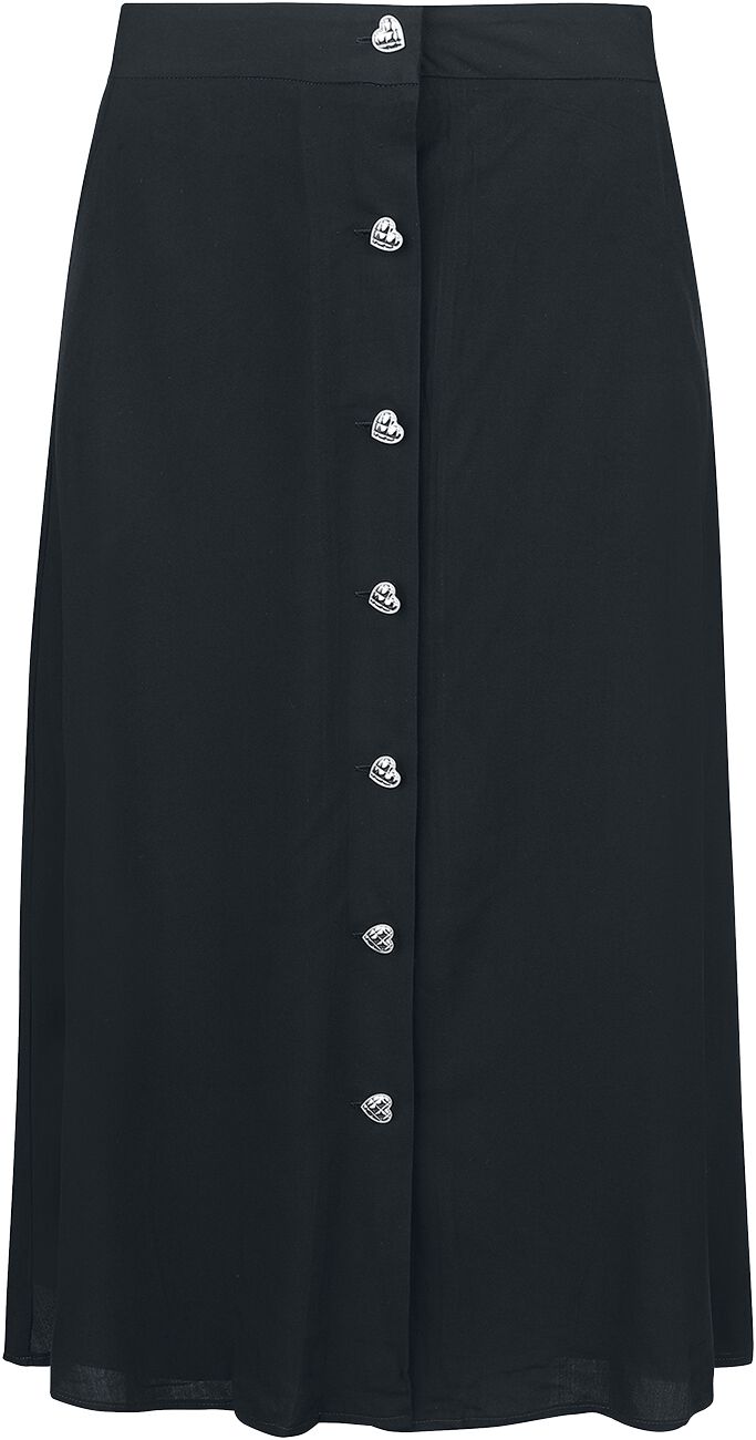 Voodoo Vixen – Rockabilly Rock knielang – Heart Button Midi Skirt – XS bis 4XL – für Damen – Größe XS – schwarz