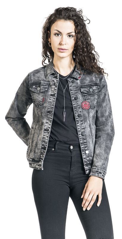 Frauen Bekleidung Rockige Jeansjacke mit vielen Details | Rock Rebel by EMP Jeansjacke