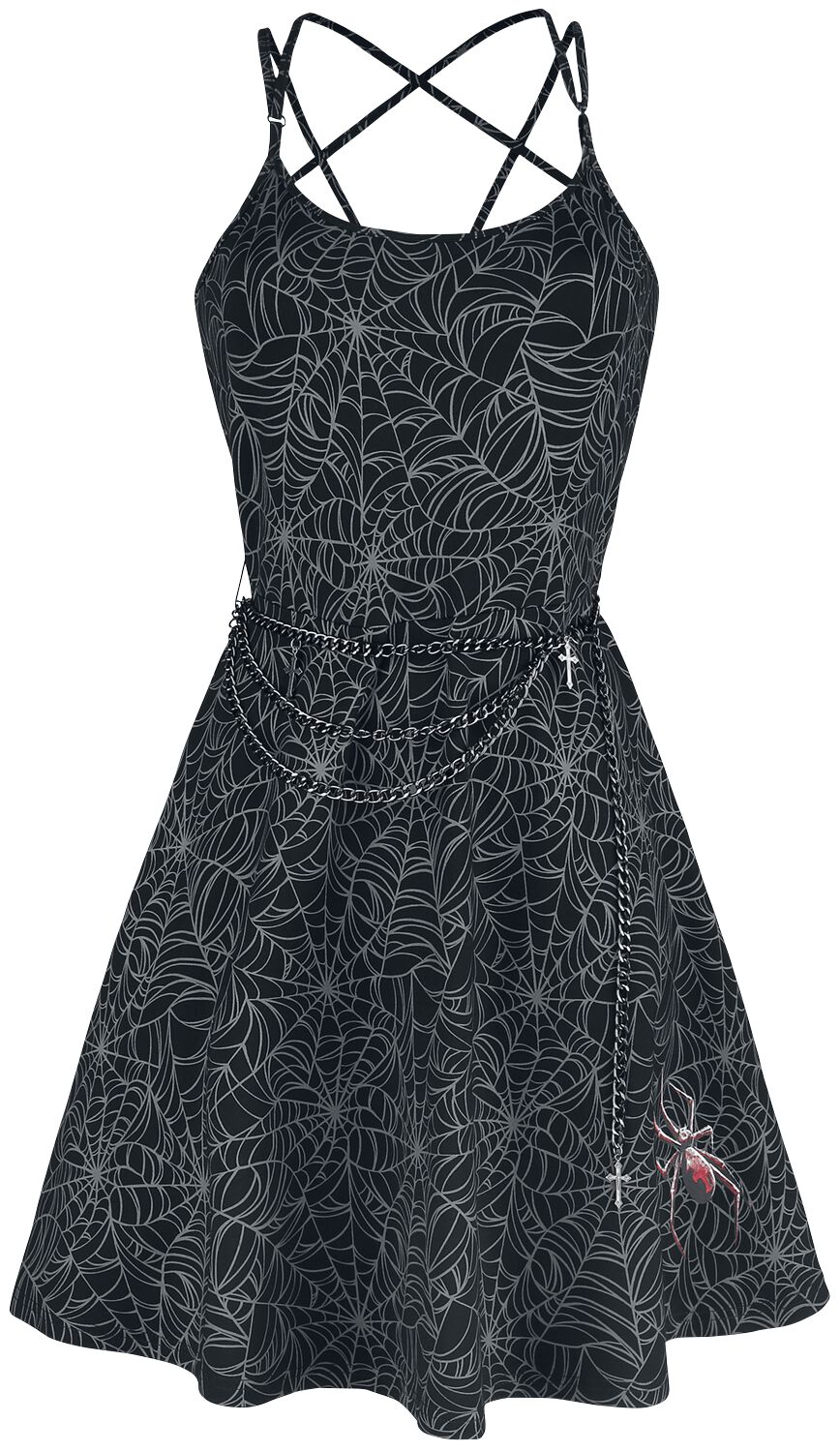 Gothicana by EMP Gothicana X Anne Stokes - Short Black Dress with Print and Chain Belt Short dress black