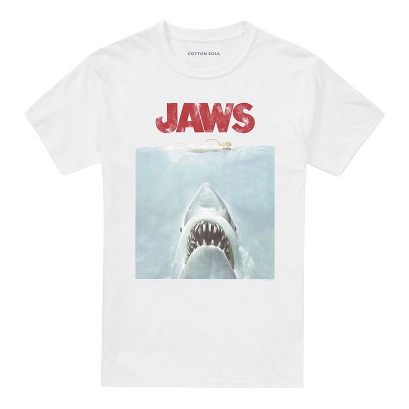 Der weisse Hai T-Shirt - Jaws - Movie Poster - M bis 4XL - für Männer - Größe M - weiß  - Lizenzierter Fanartikel