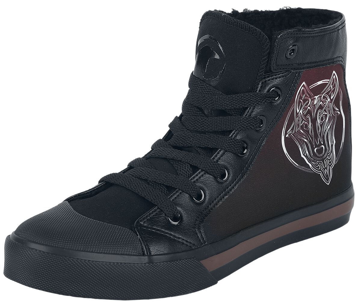 Image of Sneakers alte di Black Premium by EMP - Lined trainers with wolf print - EU41 - Unisex - nero/rosso