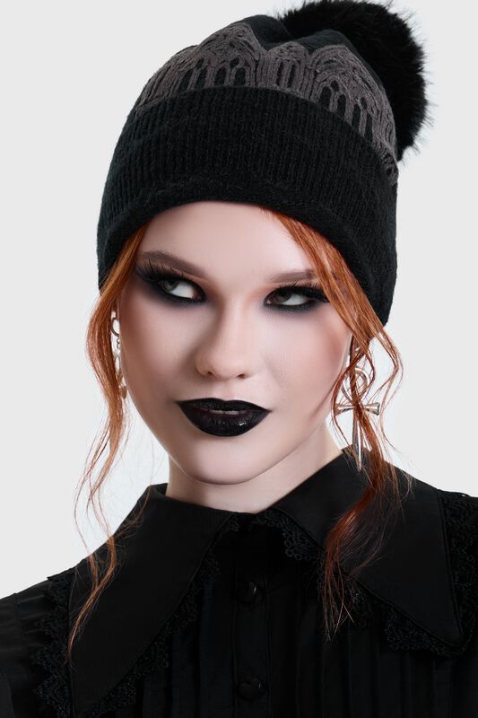 Killstar - Gothic Mütze - CATHEDRA SPIRES BOBBLE HAT - für Damen - schwarz