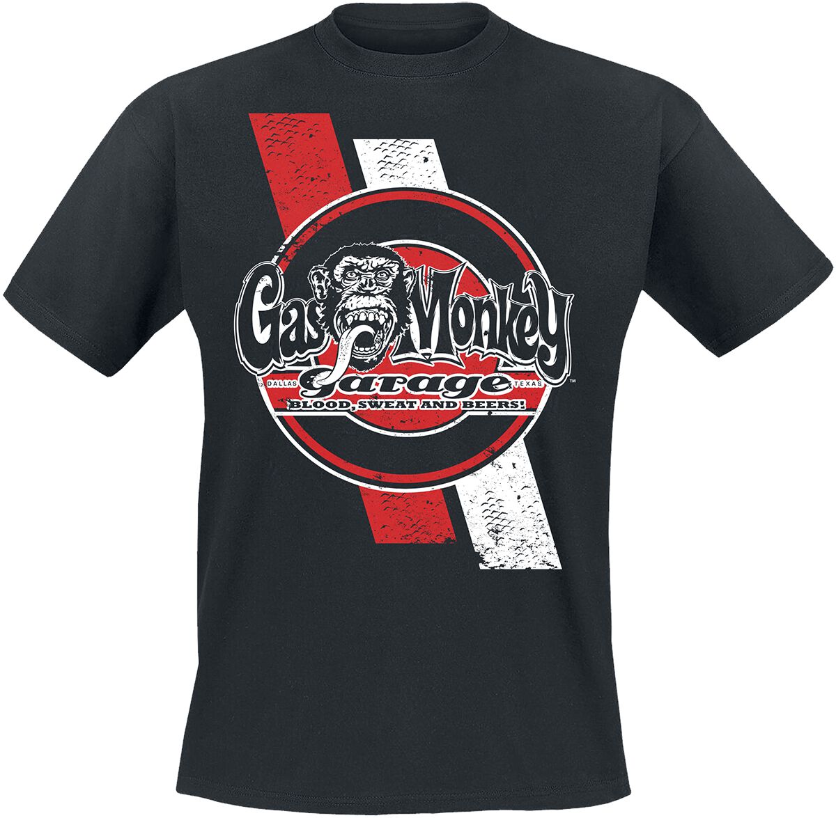 Gas Monkey Garage T-Shirt - Red And White Stripes - S bis XXL - für Männer - Größe XXL - schwarz  - Lizenzierter Fanartikel
