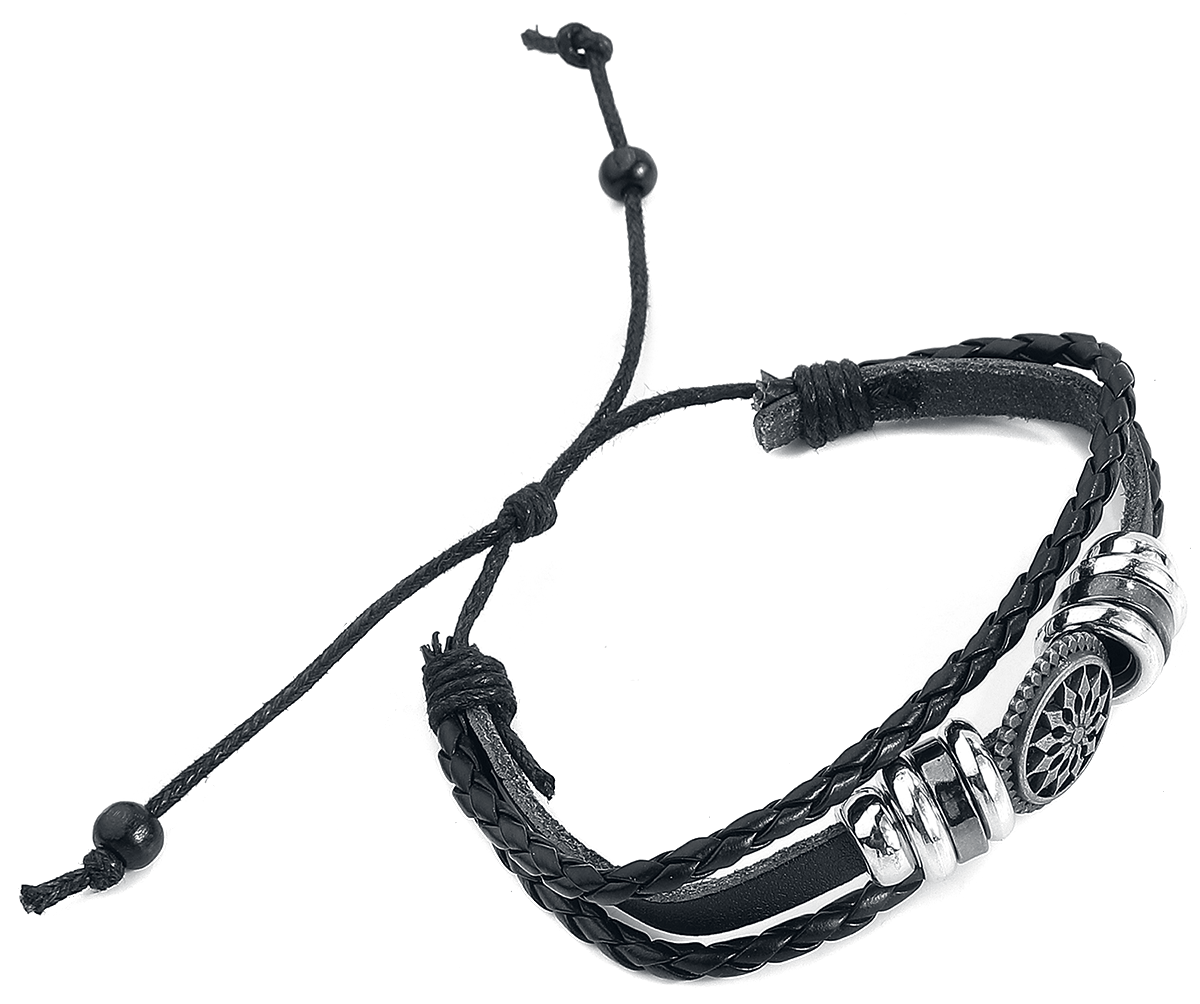 etNox Metallblüte Lederarmband schwarz