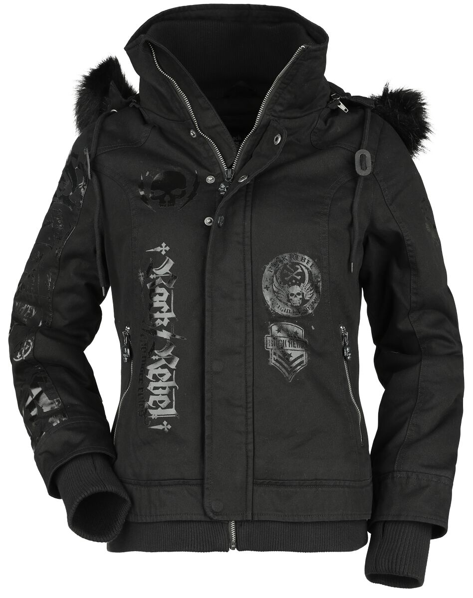 Levně Rock Rebel by EMP Zimní bunda s lesklými potisky Dámská zimní bunda černá