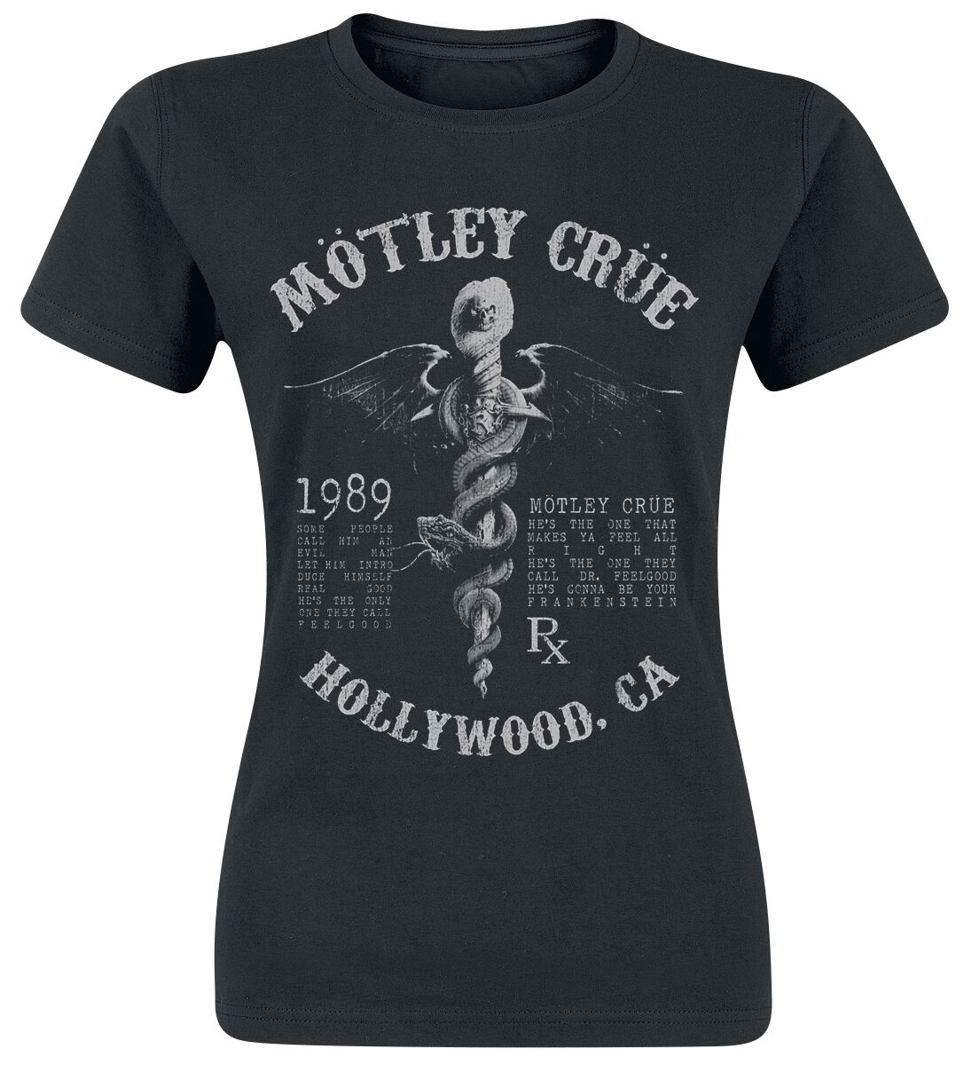 Image of Mötley Crüe Faded Feel Good Lyrics Girl-Shirt schwarz