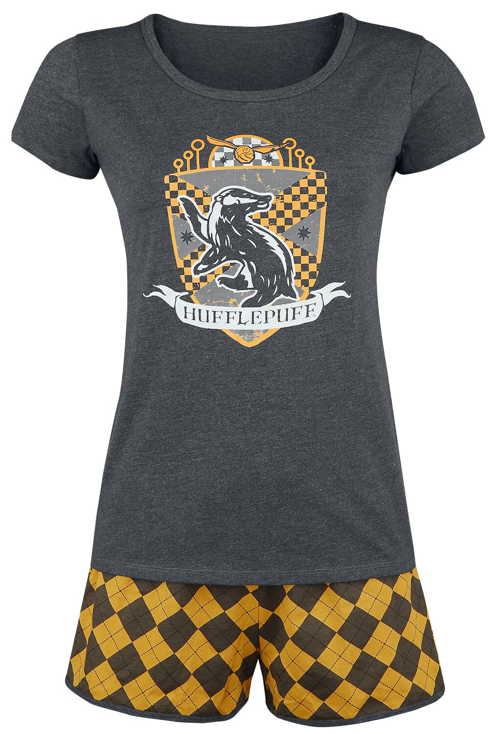 Pyjama de Harry Potter - Hufflepuff Quidditch - S - pour Femme - gris/jaune