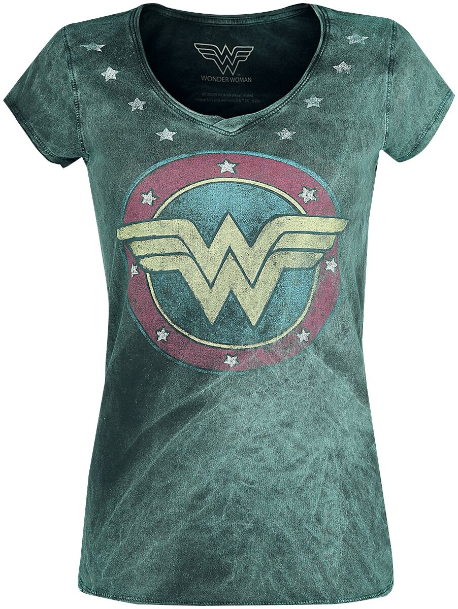 T-Shirt Manches courtes de Wonder Woman - Logo Vintage - L à XXL - pour Femme - vert
