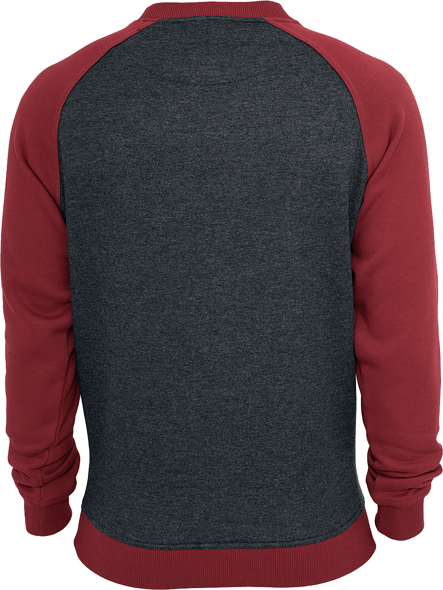 Urban Classics Sweatshirt - 2-Tone Raglan Crewneck - S bis 5XL - für Männer - Größe XL - charcoal/rot