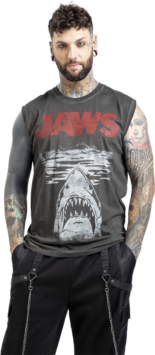 Thumbnail - Der weisse Hai Jaws - Poster Tank-Top dunkelgrau in 4XL