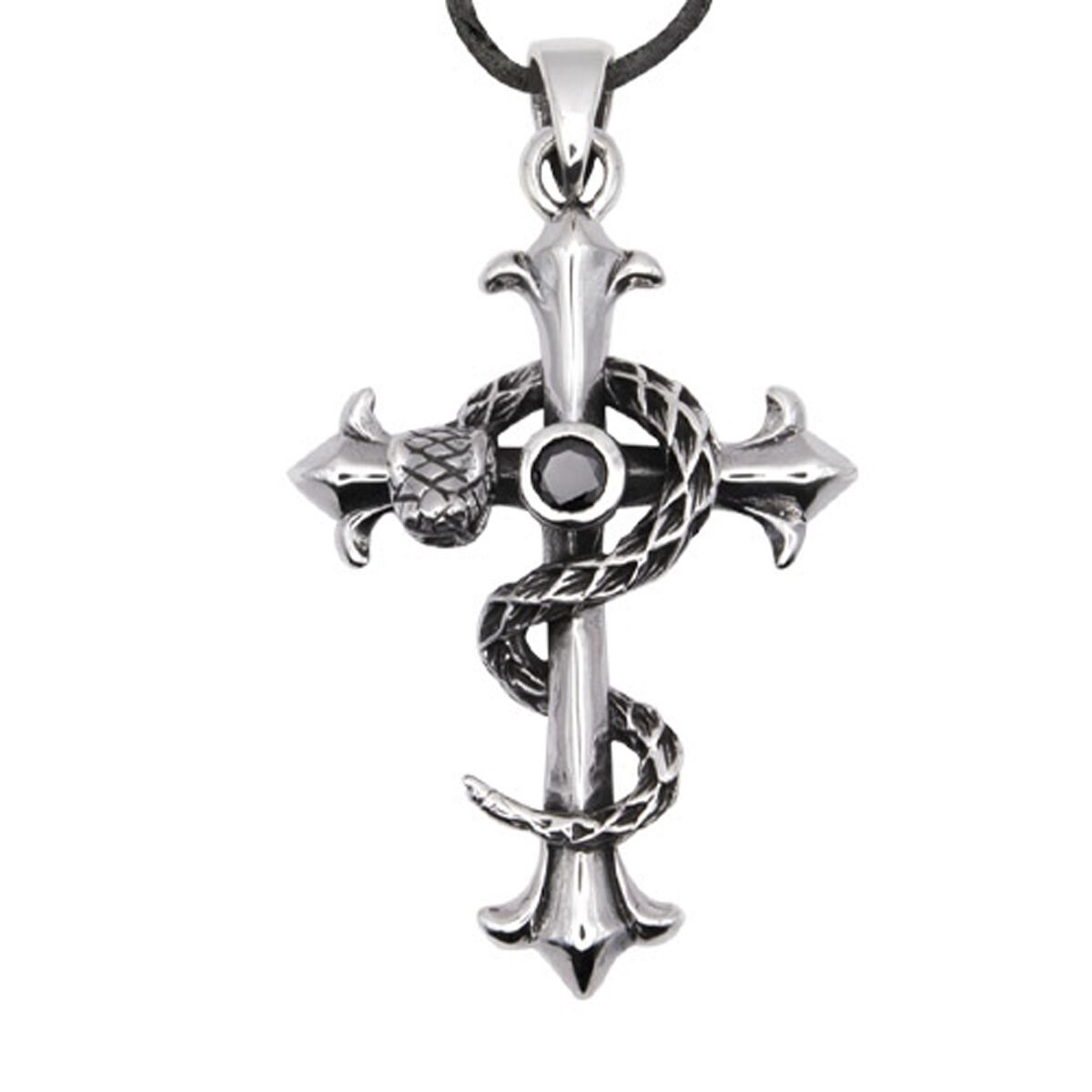 Image of Collana Gothic di etNox - Serpent Cross Necklace - Donna - nero/argento