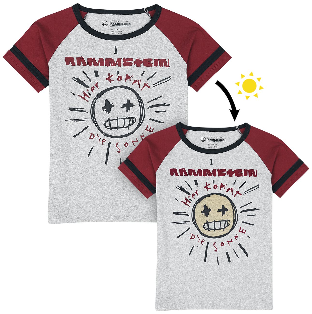 T-shirt de Rammstein - Kids - Sonne - 110/116 à 158/164 - pour filles & garçonse - gris/rouge