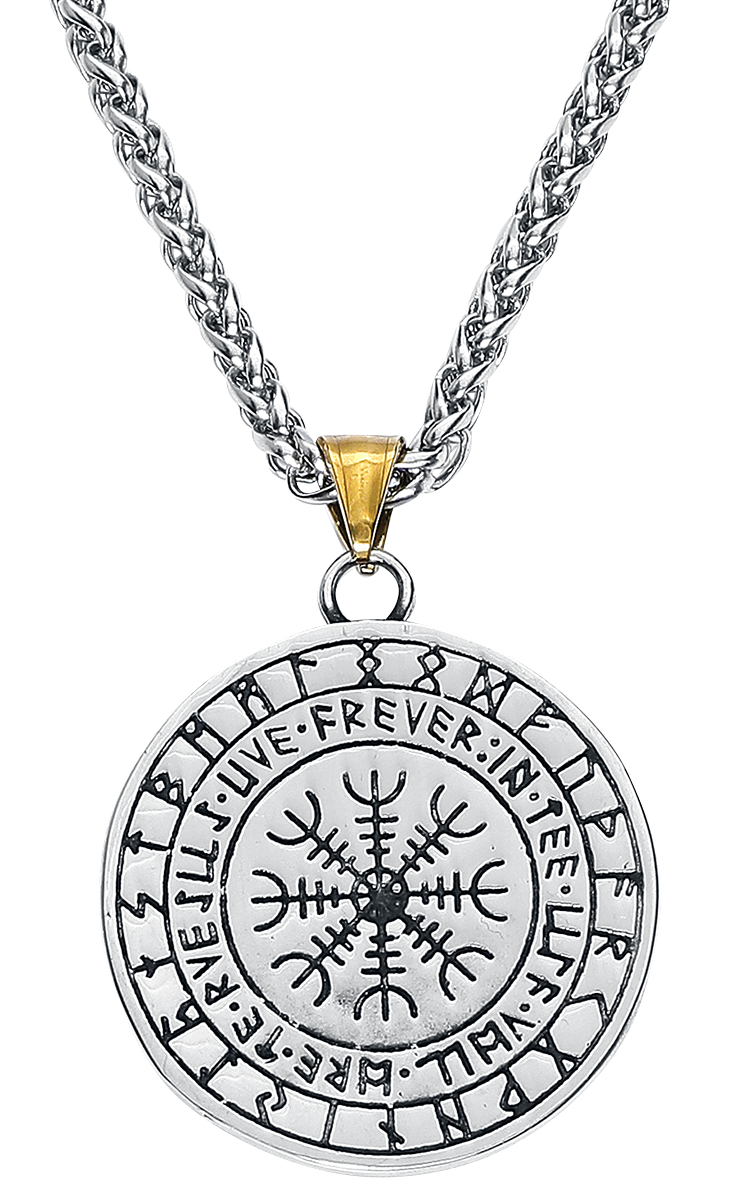 URBANTIMBER Fenriswolf im Schriftzeichenkreis Halskette silberfarben