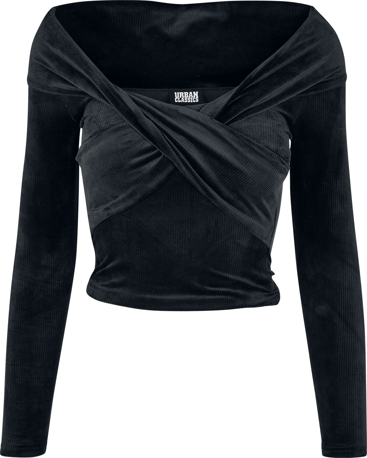 Ladies Velvet Rib Crossed Off Shoulder Longsleeve Langarmshirt schwarz von Urban Classics