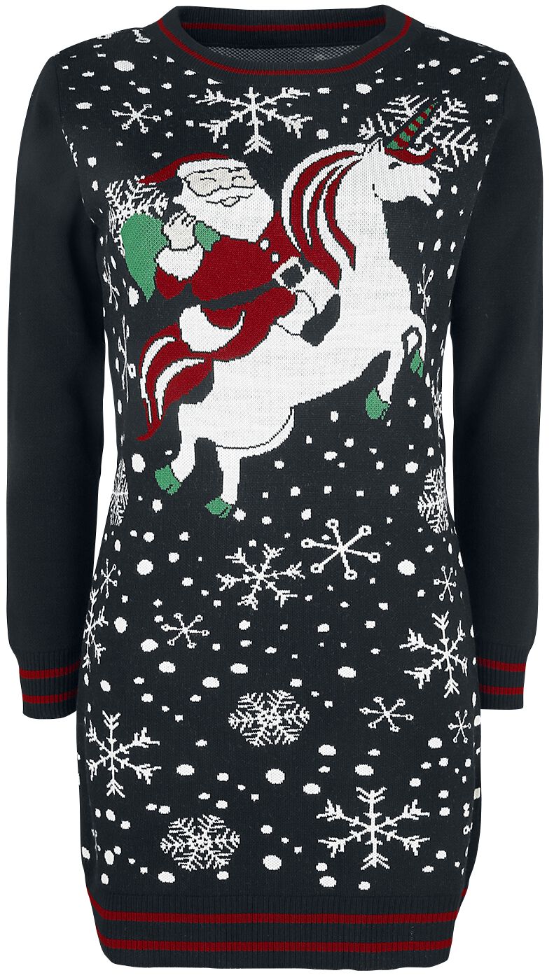 Robe mi-longue Fun de Pull Moche De Noël - Santa Riding Unicorn - S à XXL - pour Femme - multicolore
