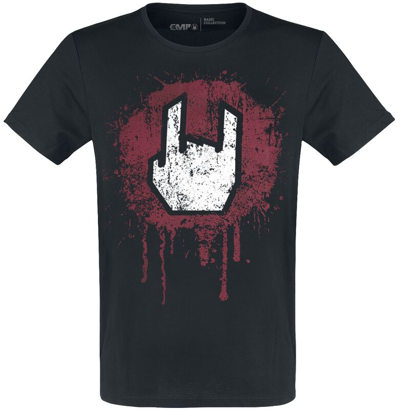 Schwarzes T-Shirt mit Rockhand-Print
