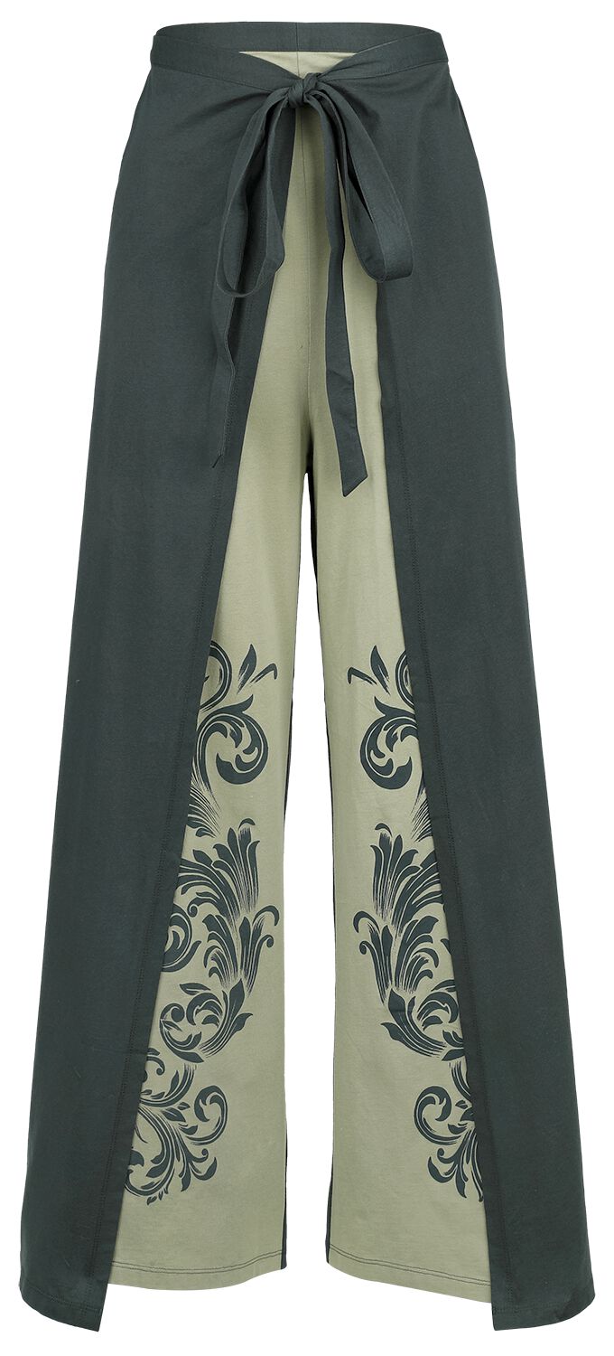 Levně Black Premium by EMP Zavinovací kalhoty s ornamenty Dámské kalhoty tmave zelená
