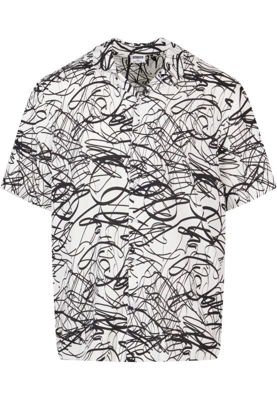 Image of Camicia Maniche Corte di Urban Classics - Viscose AOP Resort Shirt - S a XXL - Uomo - bianco/nero