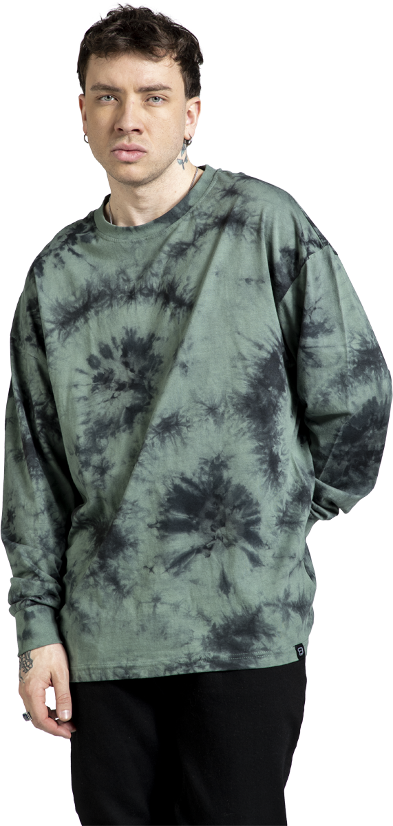 Thumbnail - RED by EMP Tie Dye Longsleeve Langarmshirt oliv in M