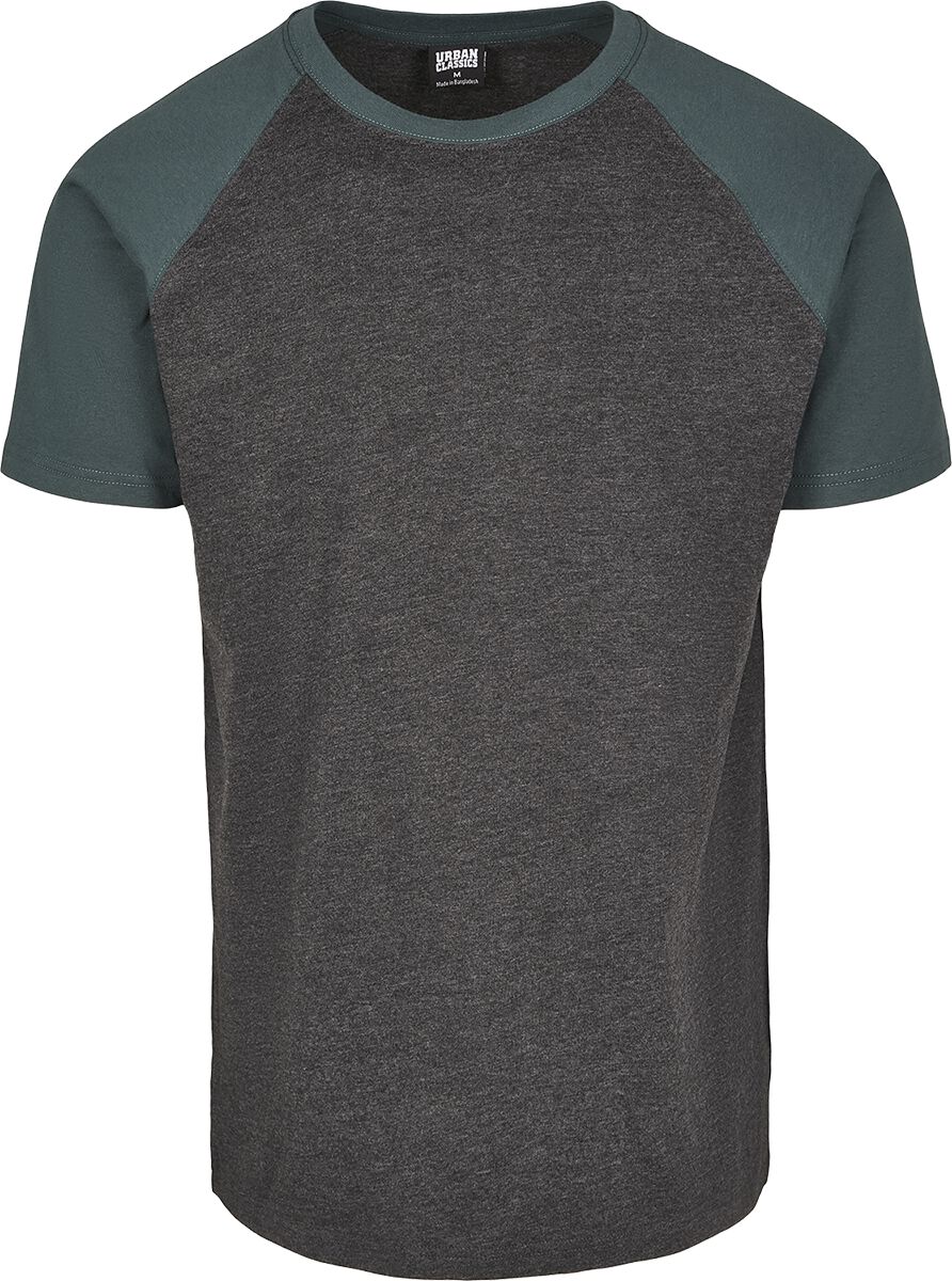 Urban Classics T-Shirt - Raglan Contrast Tee - S bis XXL - für Männer - Größe XXL - charcoal/grün