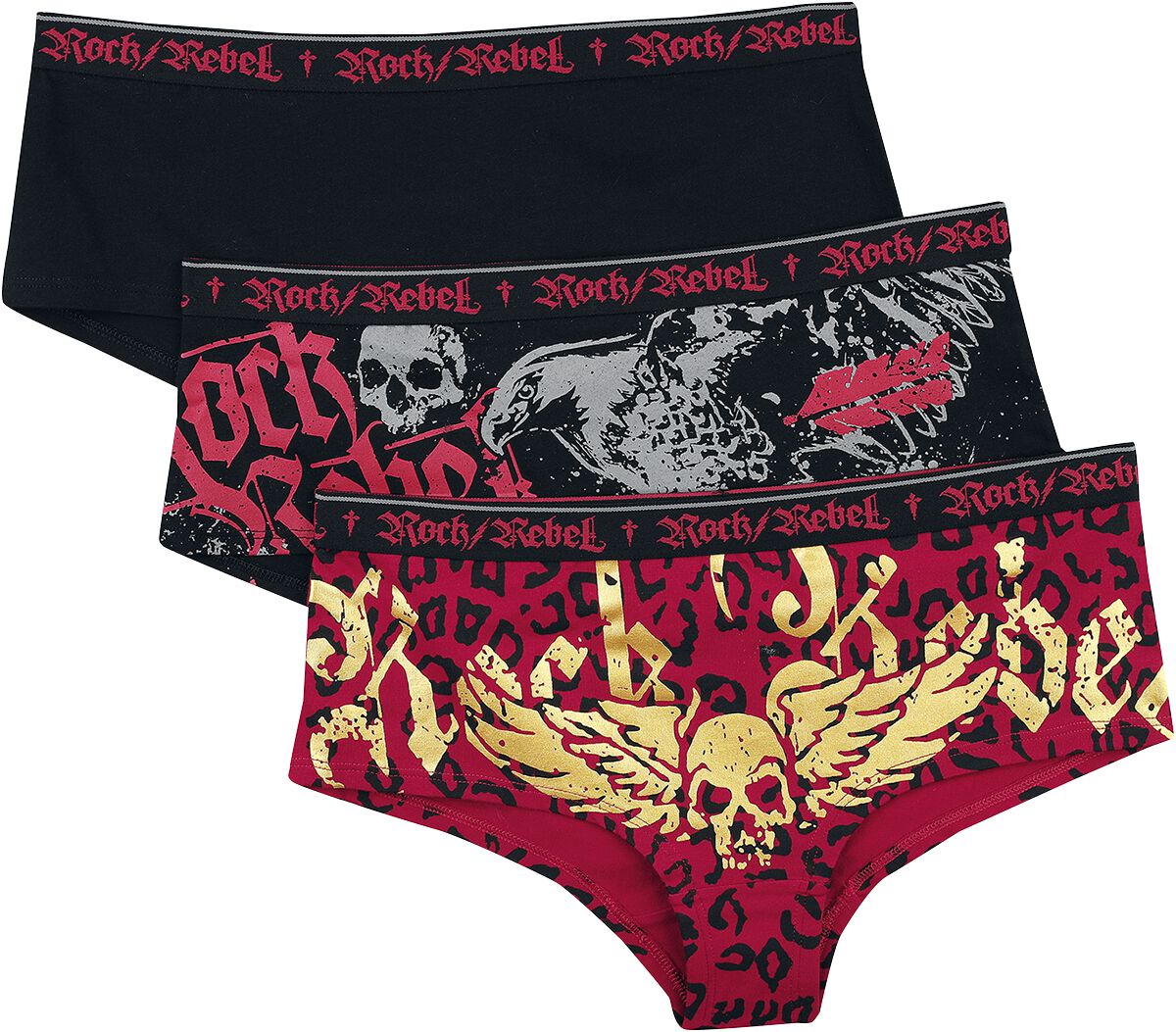Schwarzes Panty-Set mit Prints Panty-Set schwarz von Rock Rebel by EMP