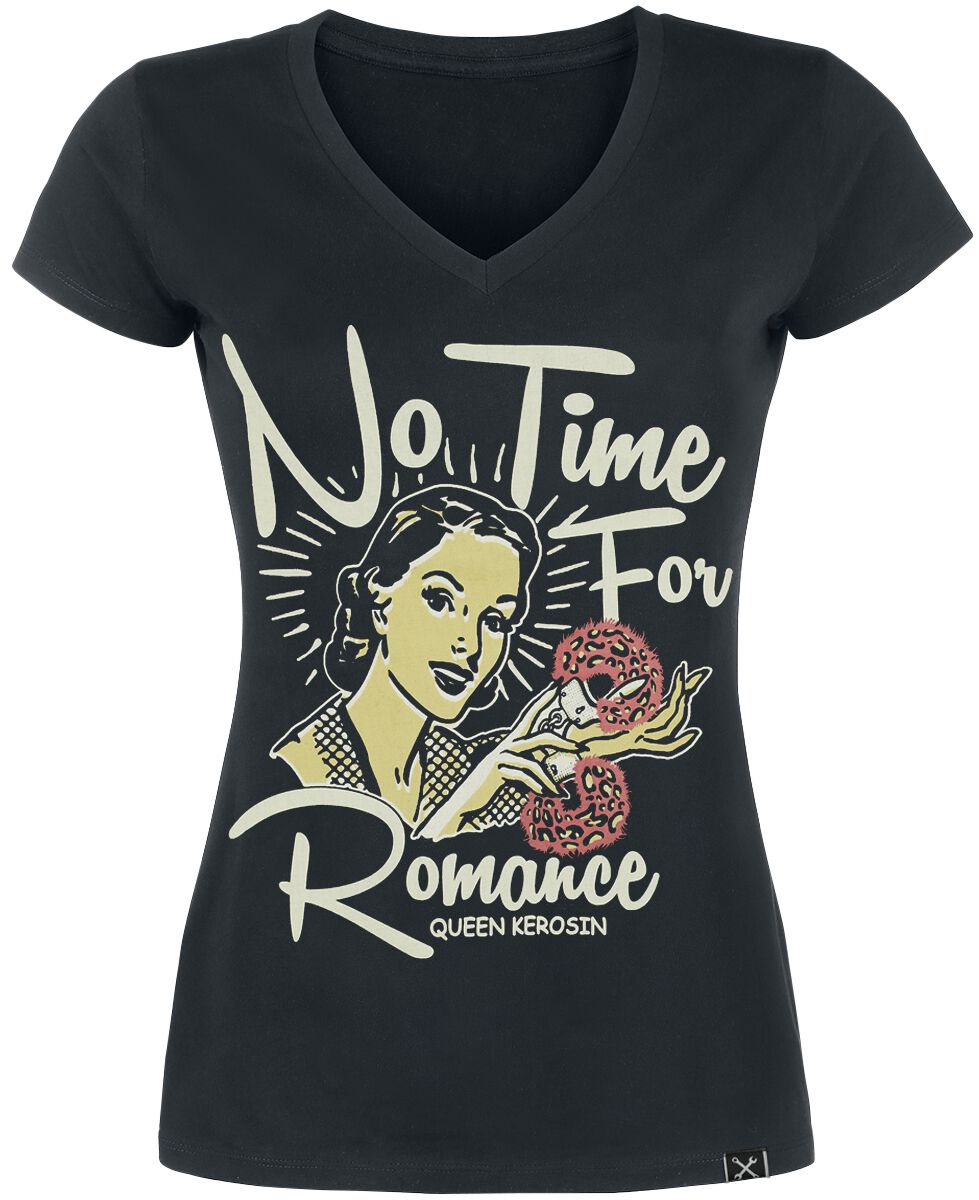 Queen Kerosin - Rockabilly T-Shirt - Not Time For Romance - XS bis 4XL - für Damen - Größe XL - schwarz
