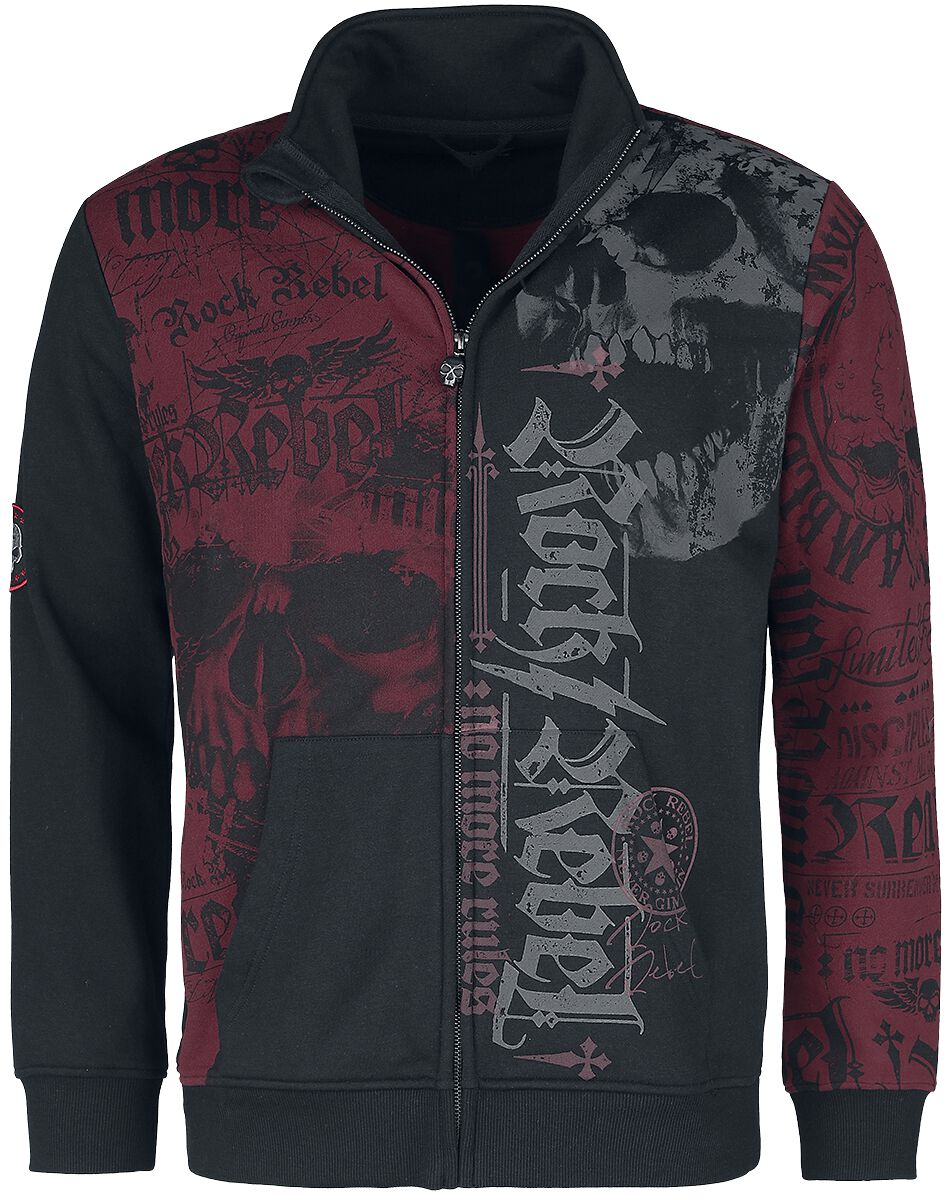 Image of Felpa di Rock Rebel by EMP - Sweatshirt jacket with Rock Rebel prints - S a XXL - Uomo - rosso/nero