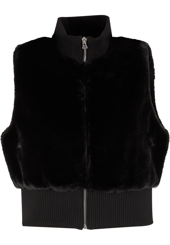 Urban Classics  Vest - Ladies' Cropped Faux Fur Vest - for Women - black