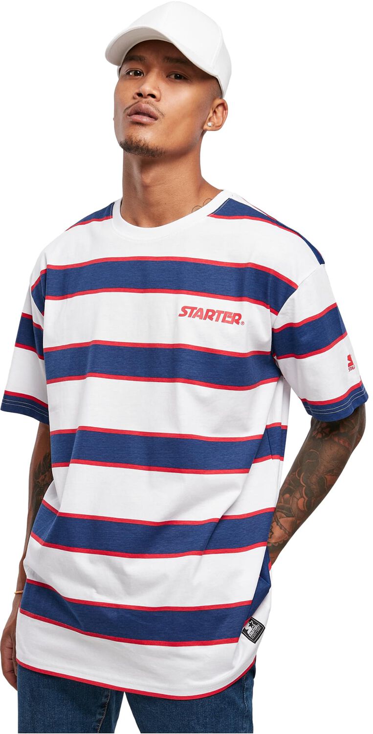 Starter T-Shirt - Starter Logo Striped Tee - XS bis XL - für Männer - Größe L - weiß/blau