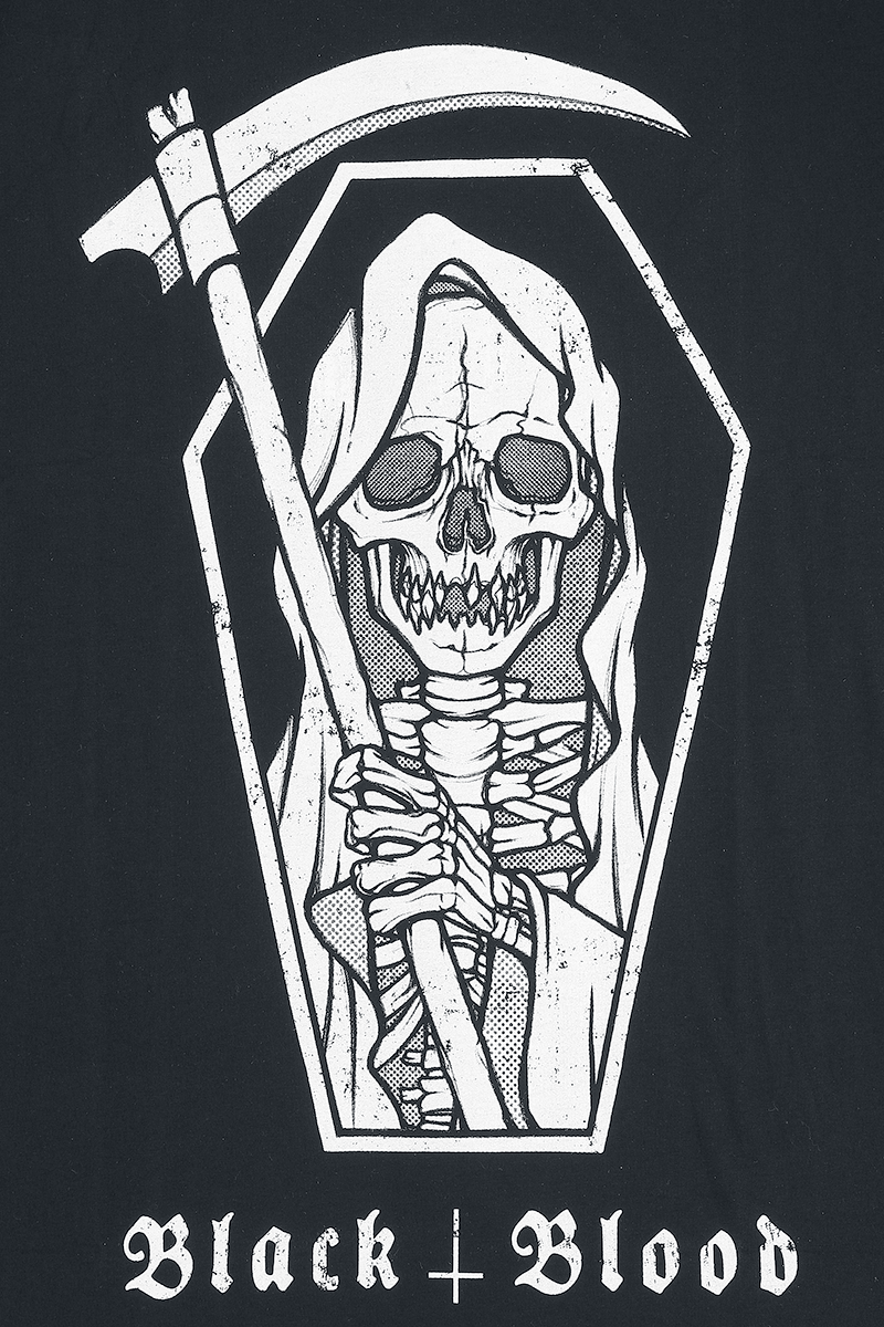 Black Blood by Gothicana - Gothic T-Shirt - T-Shirt mit Sensenmann- Print - S bis XL - für Männer - Größe XL - schwarz