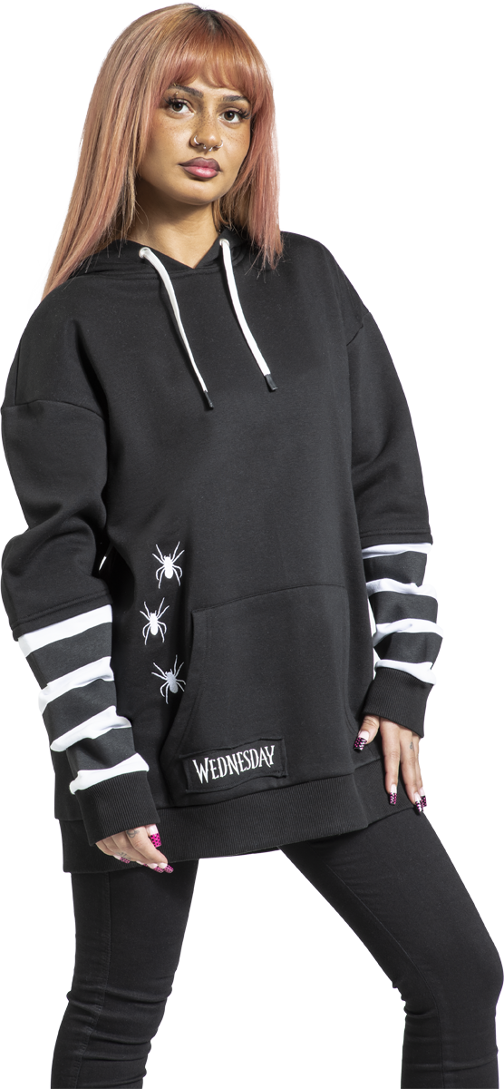 Thumbnail - Wednesday Death And Flowers - Oversize Kapuzenpullover schwarz weiß in L