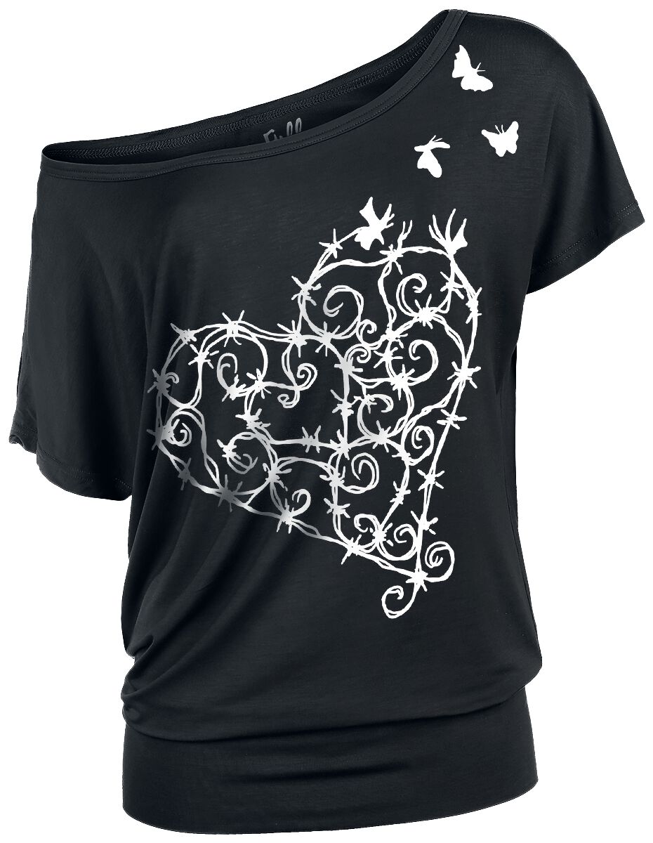 Image of T-Shirt di Full Volume by EMP - T-Shirt with Playful Barbed Wire Heart - XS a 5XL - Donna - nero