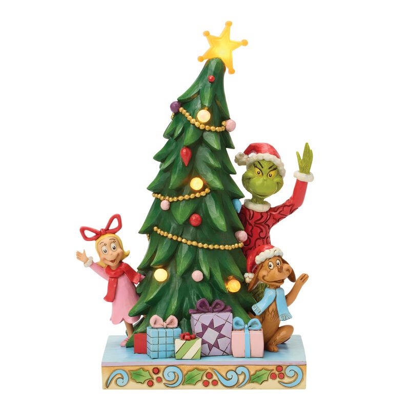 The Grinch Sammelfiguren - The Grinch, Max and Cindy-Lou Peeking Out Of Tree - The Grinch by Jim Shore - multicolor  - Lizenzierter Fanartikel