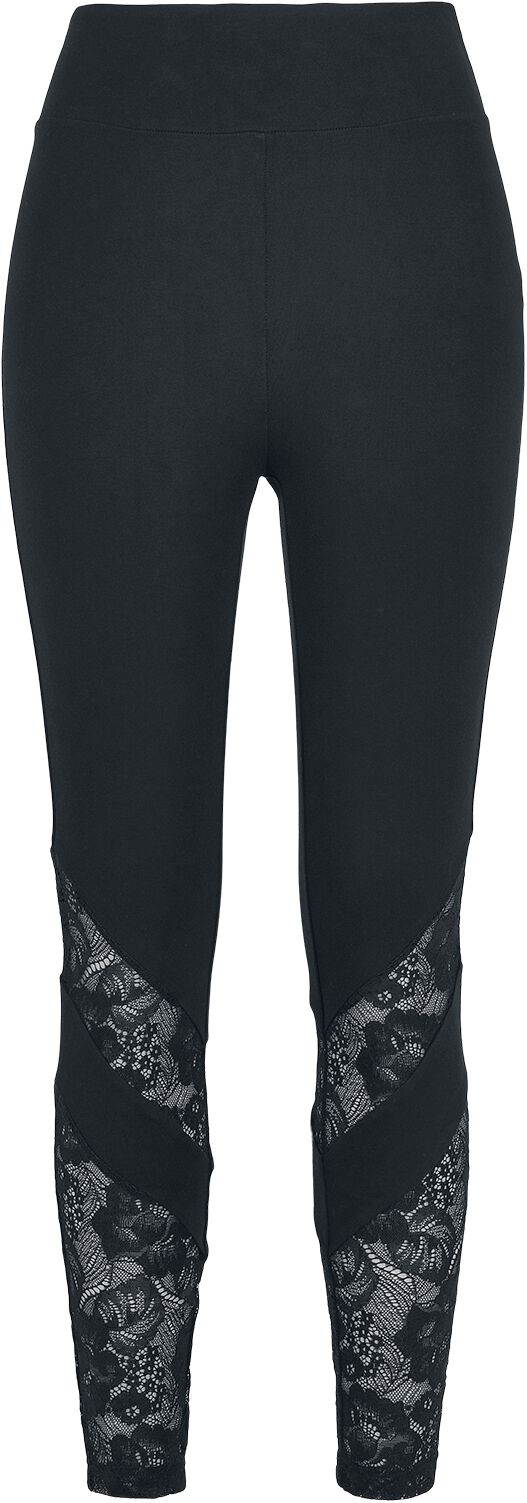 Urban Classics Leggings - Ladies Highwaist Lace Inset Leggings - XS bis 4XL - für Damen - Größe XXL - schwarz