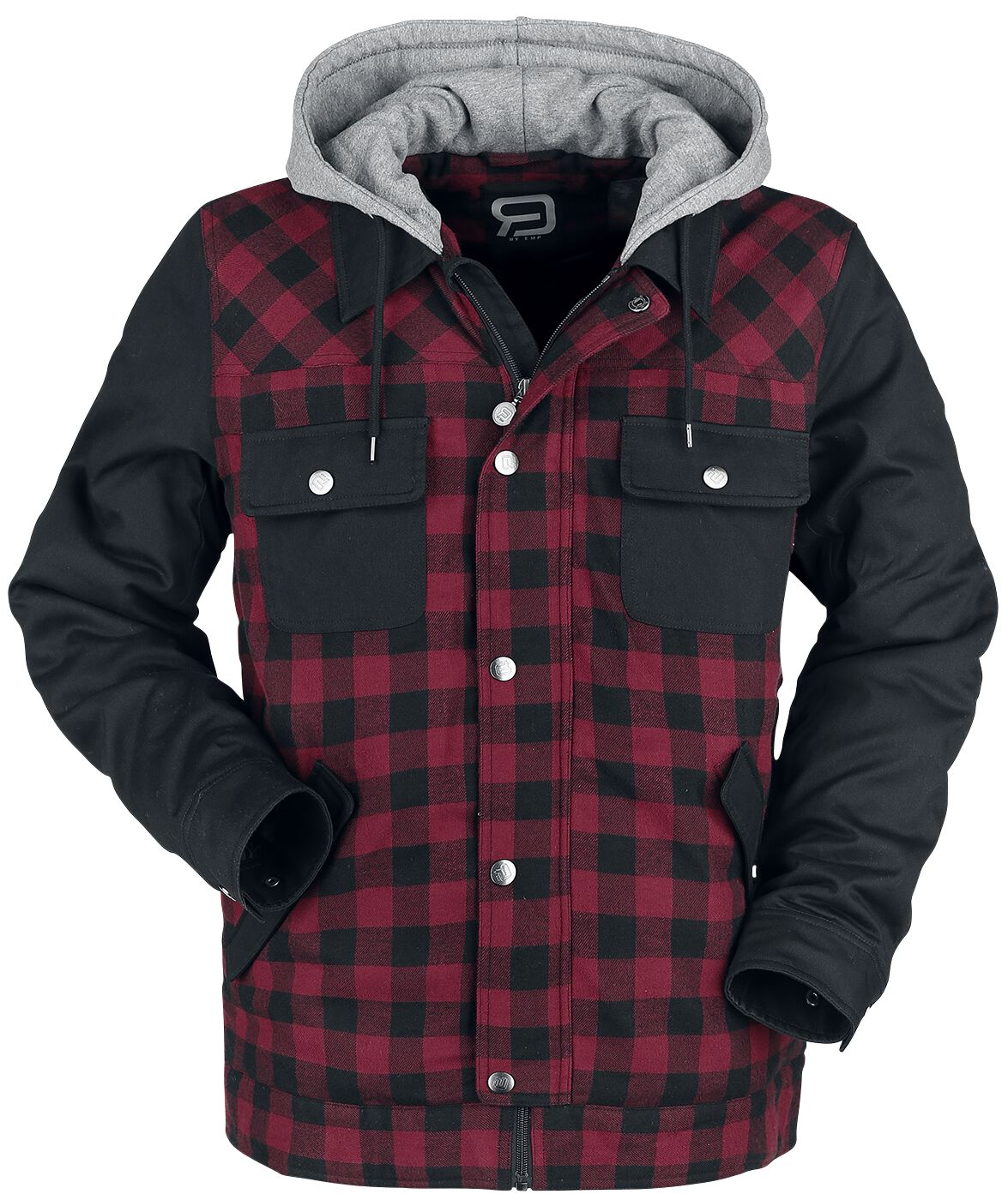 Winterjacke für Männer  schwarz/rot schwarz/rot karierte Jacke mit schwarzen Ärmeln von RED by EMP