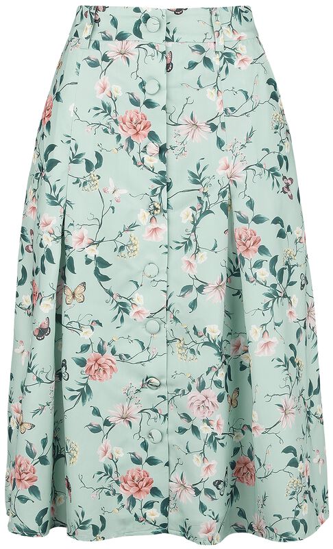 Ditsy Butterfly Print Button Front Midi Skirt