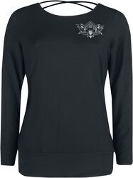 Sport und Yoga - Schwarzes Langarmshirt mit detailreichem Print und Rückendetail