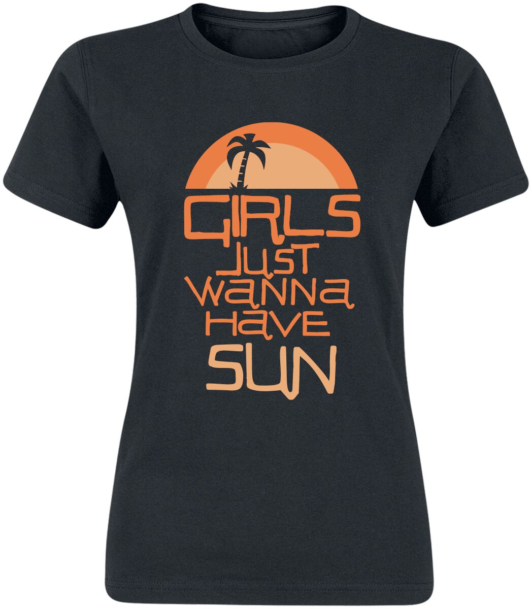 T-Shirt Manches courtes Fun de Slogans - Girls Just Wanna Have Sun - S à 3XL - pour Femme - noir