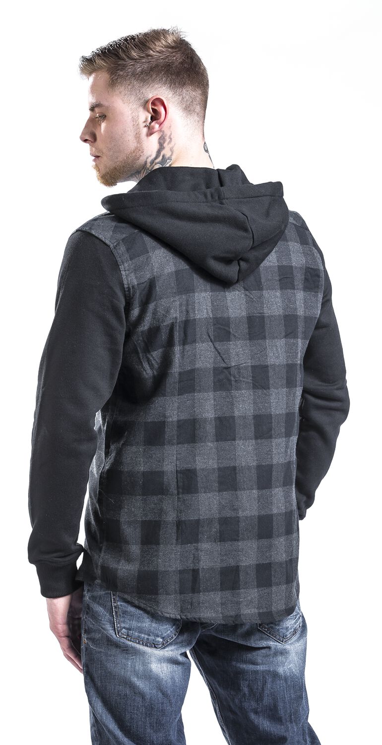 Hooded Checked Flanell Sweat Sleeve Shirt | Urban Classics