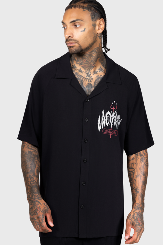 Killstar Rockabilly Short-sleeved Shirt - Gothabilly III - Lucifers Roller Club Shirt - for Men - black-red